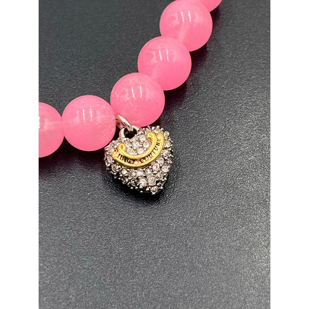 Juicy Couture Pink Beaded Stretch Pave Heart Charm Bracelet Hangtag - Picture 4 of 6